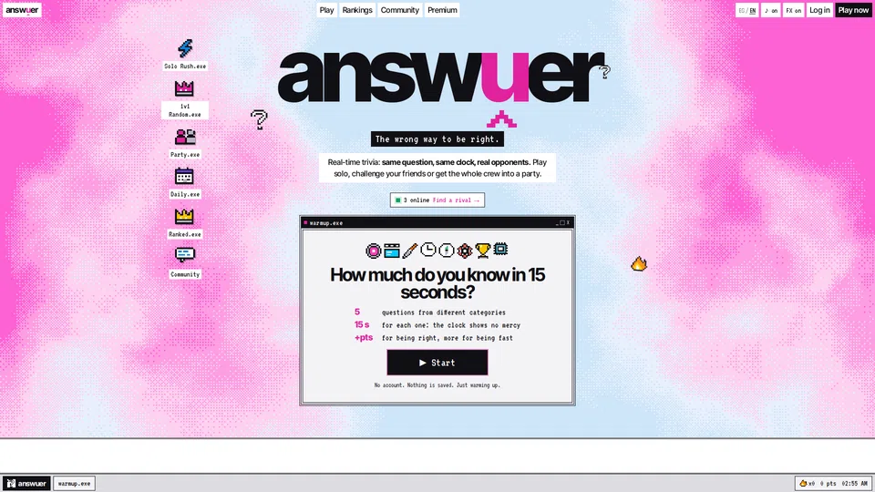 Homepage snapshot at launch