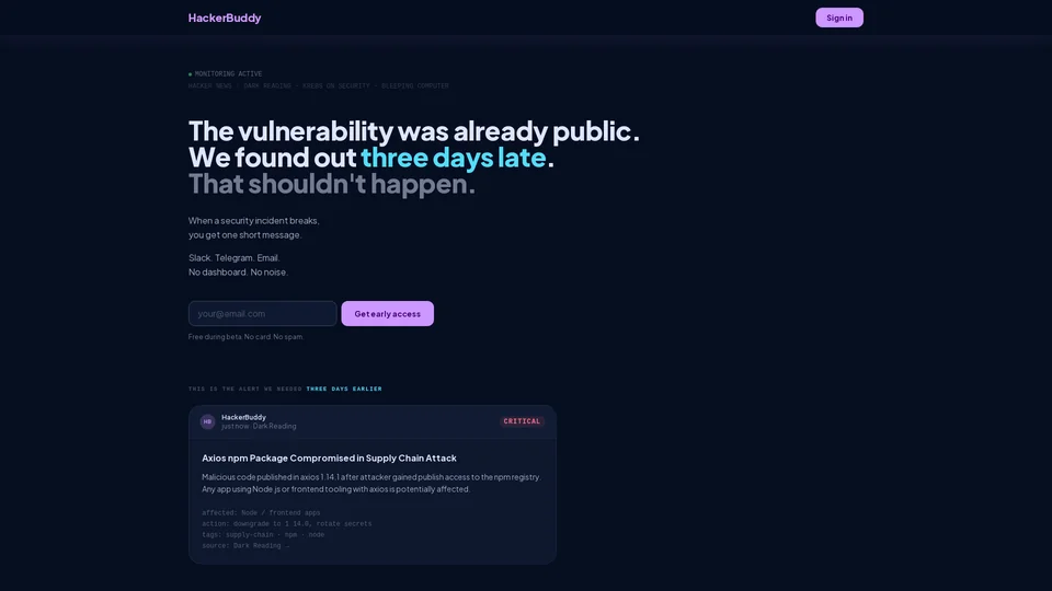Homepage snapshot at launch