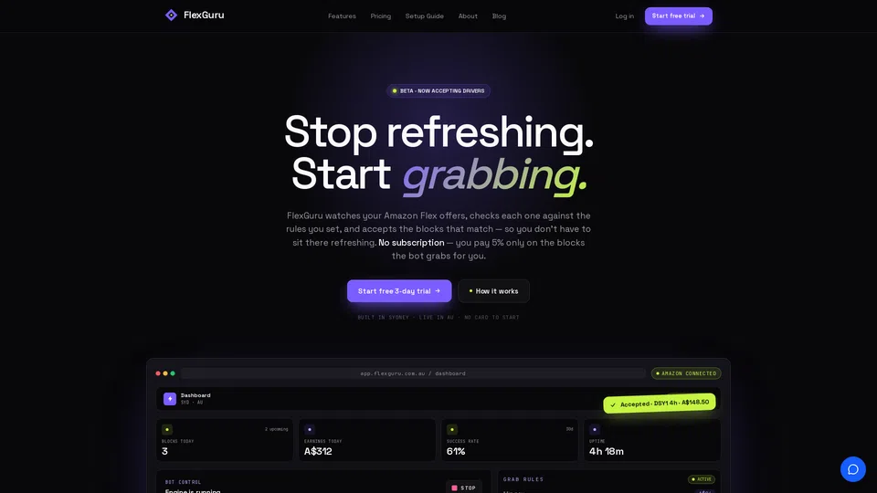 Homepage snapshot at launch