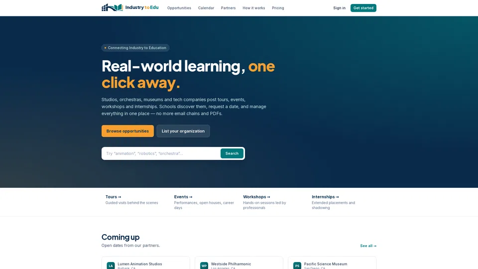 Homepage snapshot at launch