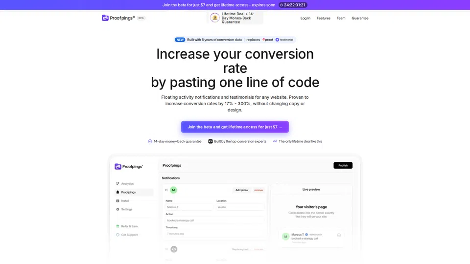 Homepage snapshot at launch