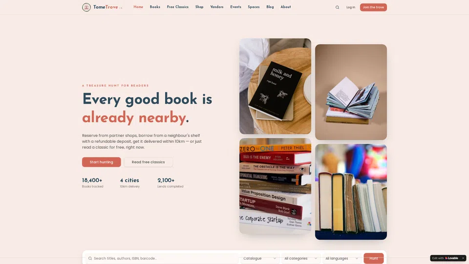 Homepage snapshot at launch