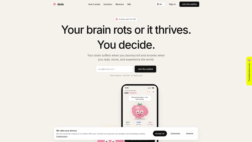 Homepage snapshot at launch