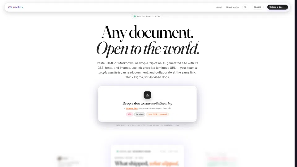 Homepage snapshot at launch