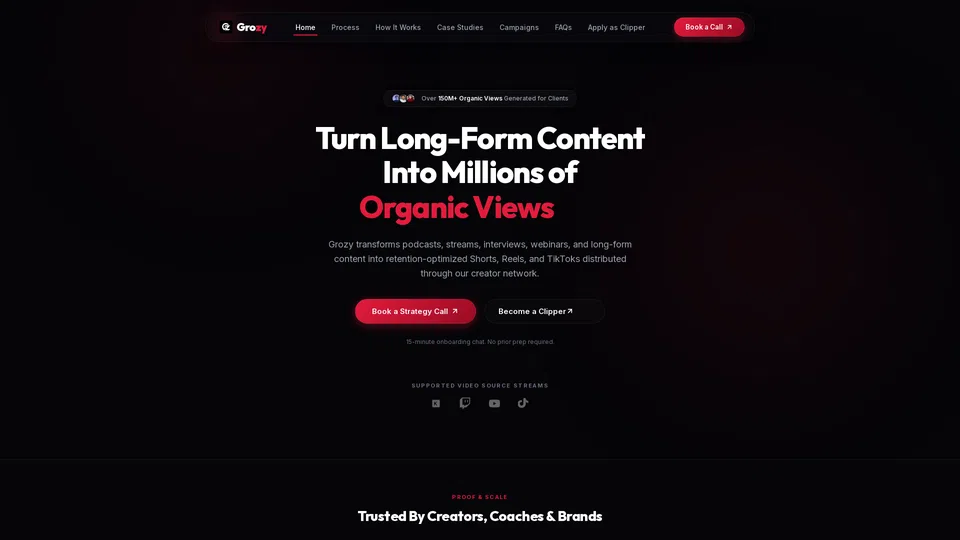 Homepage snapshot at launch