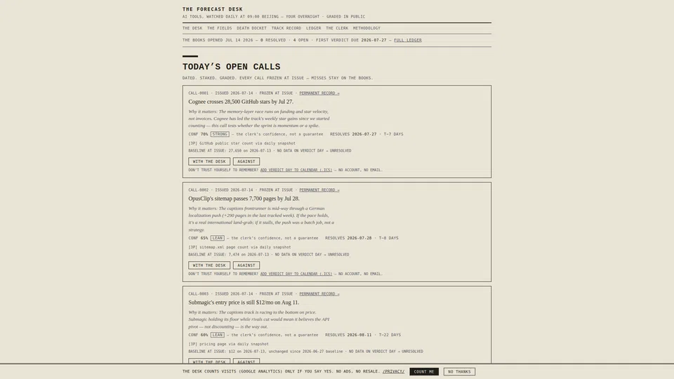 Homepage snapshot at launch