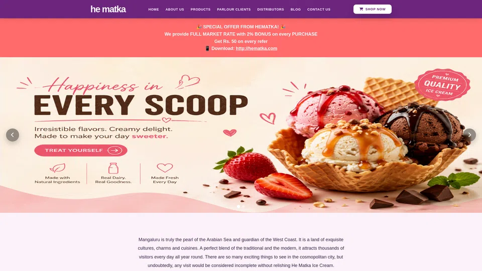 Homepage snapshot at launch