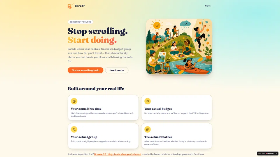 Homepage snapshot at launch