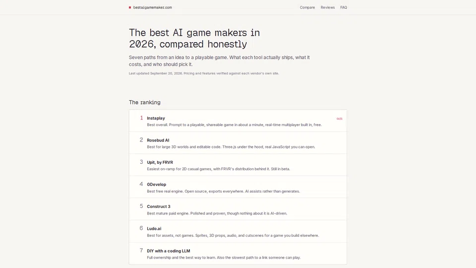 Homepage snapshot at launch