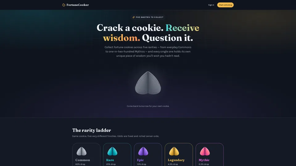 Homepage snapshot at launch
