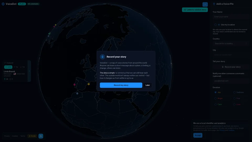 Homepage snapshot at launch