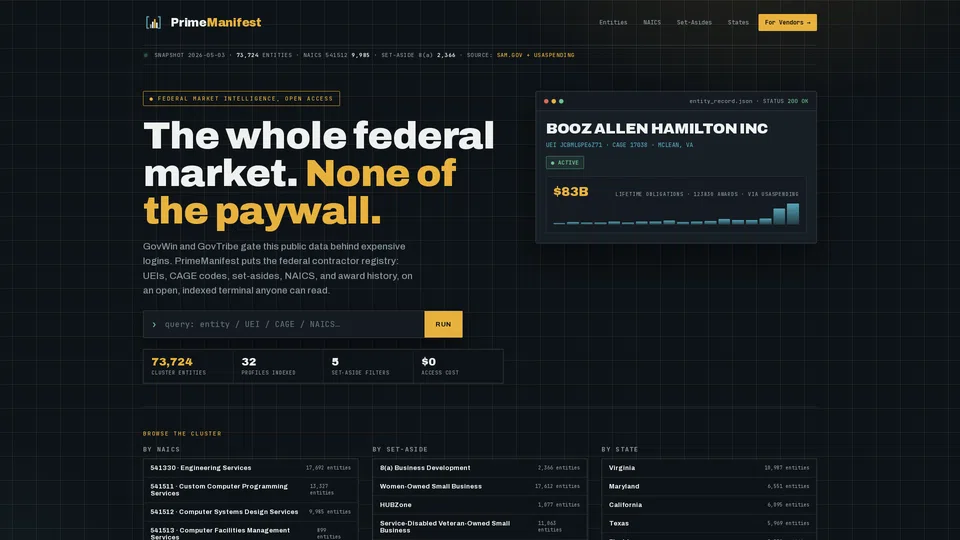 Homepage snapshot at launch