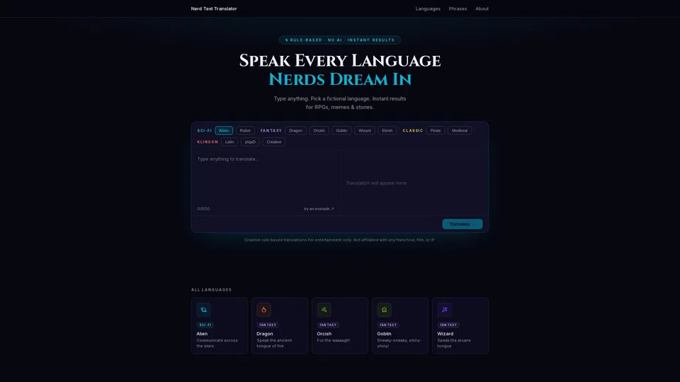 Homepage snapshot at launch