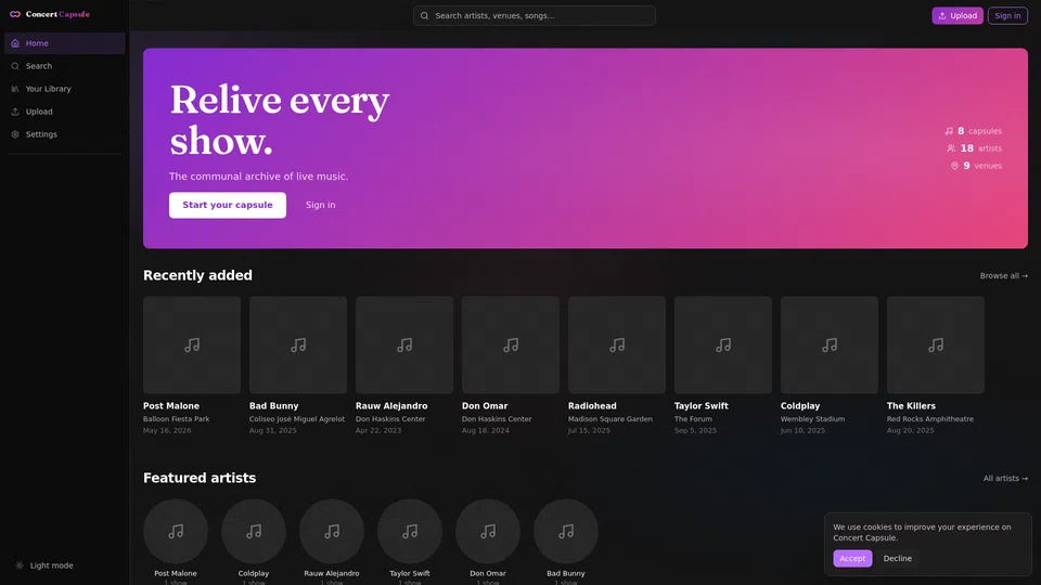 Homepage snapshot at launch