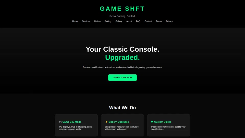 Homepage snapshot at launch