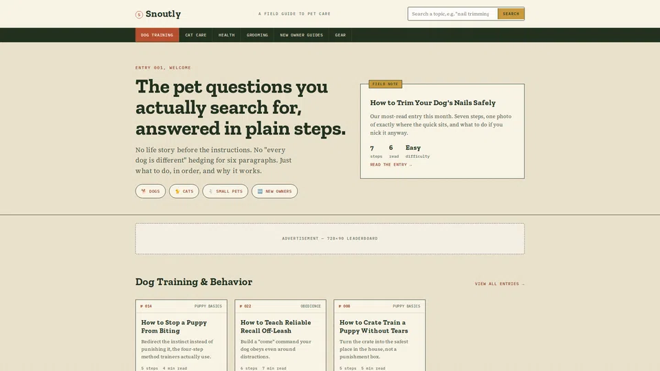 Homepage snapshot at launch