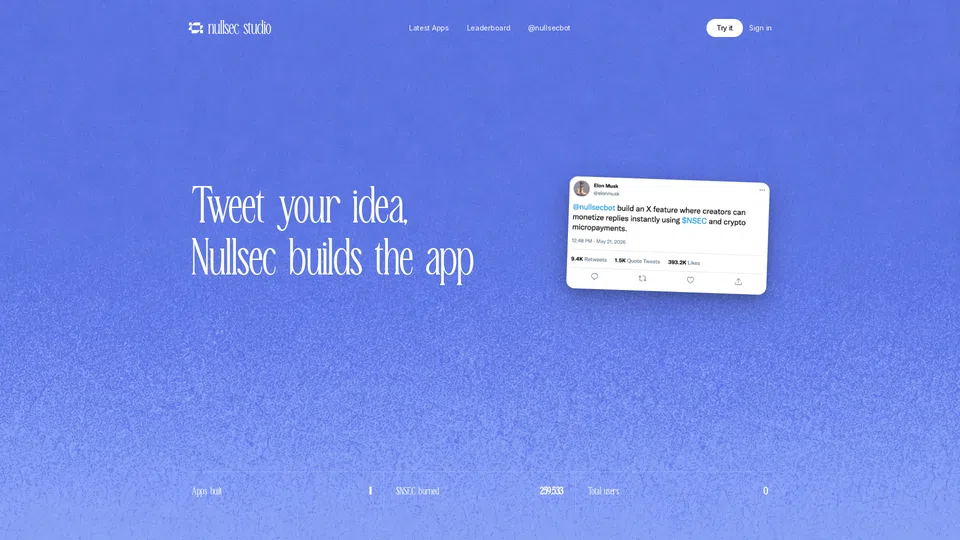 Homepage snapshot at launch