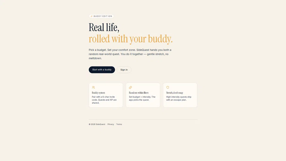Homepage snapshot at launch