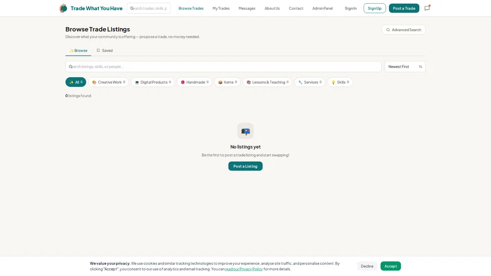 Homepage snapshot at launch