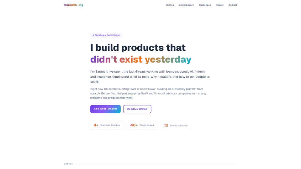 Homepage snapshot at launch