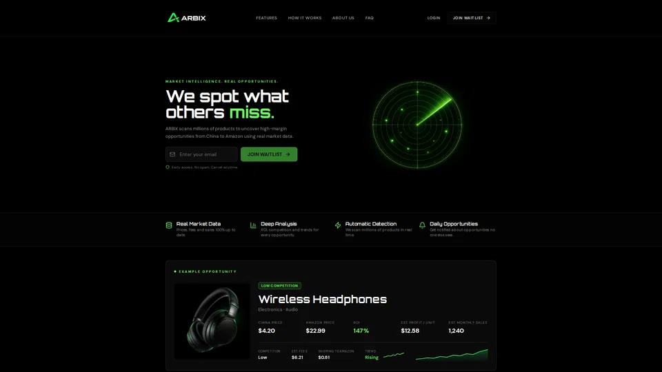 Homepage snapshot at launch