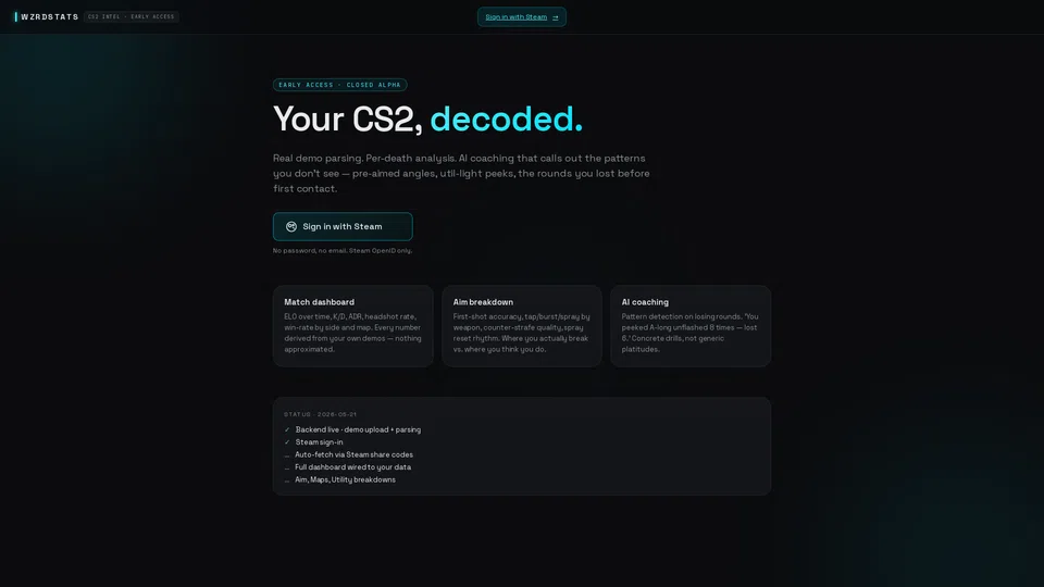 Homepage snapshot at launch