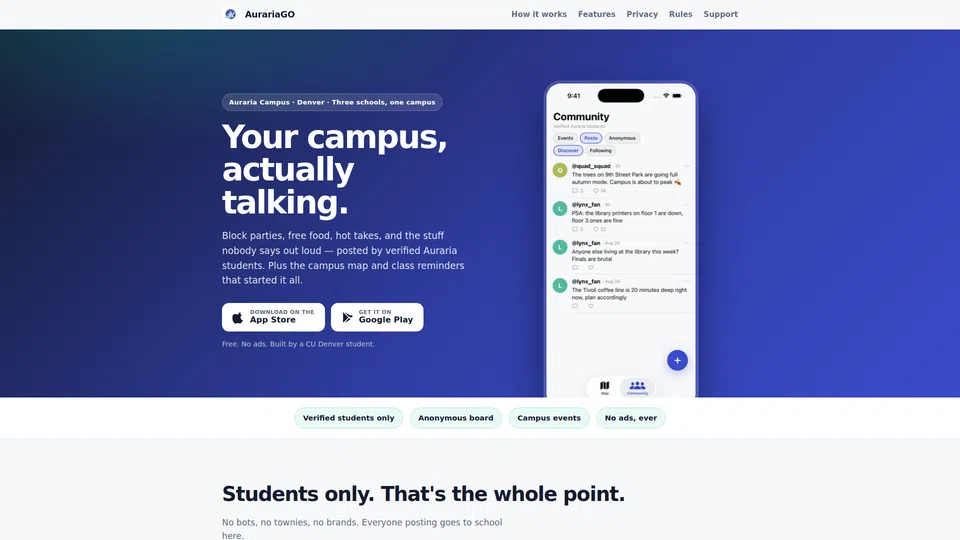 Homepage snapshot at launch