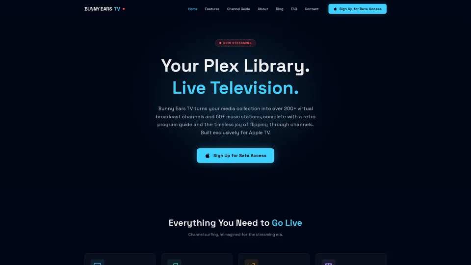 Homepage snapshot at launch