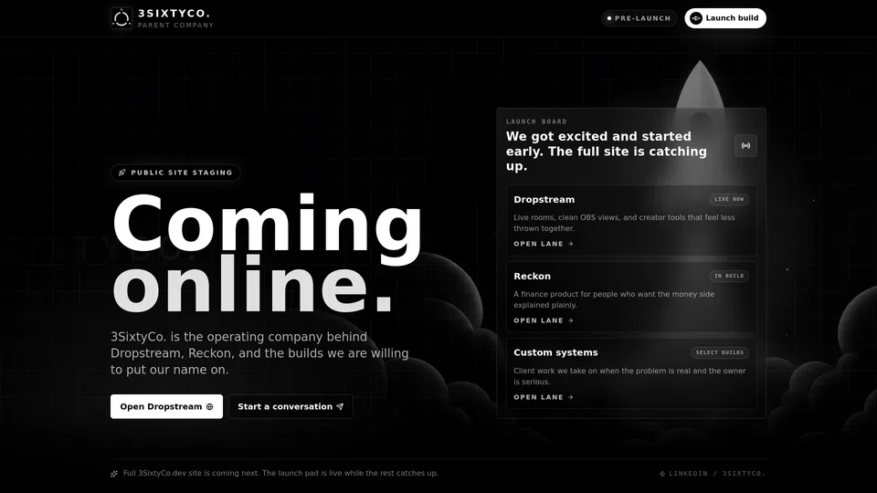 Homepage snapshot at launch