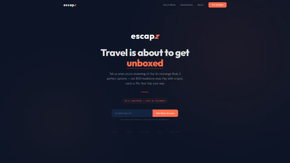 Homepage snapshot at launch