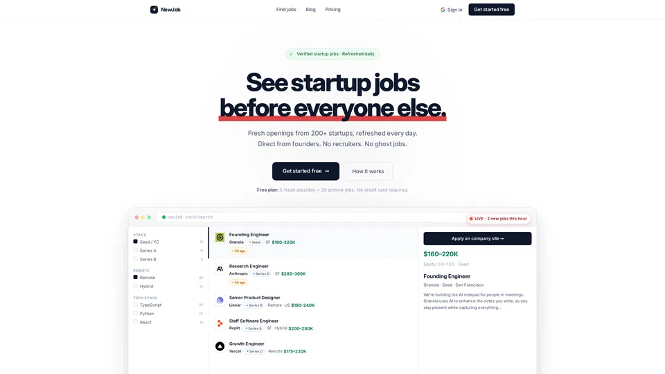 Homepage snapshot at launch
