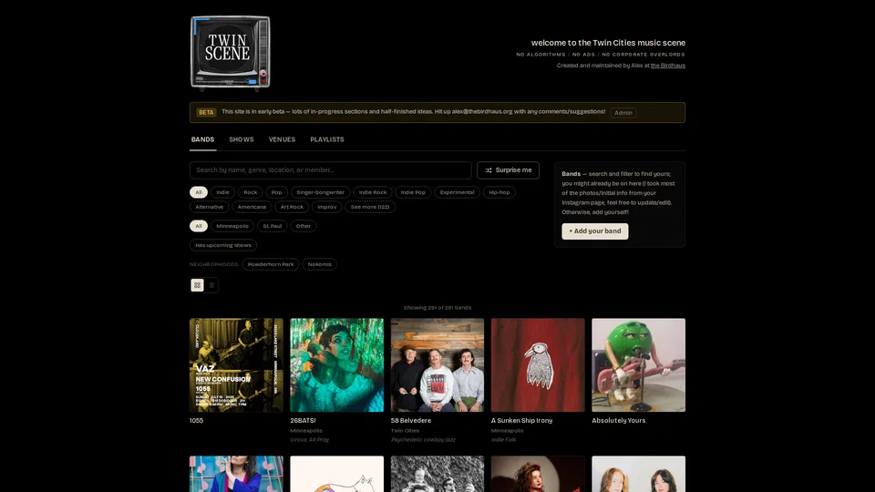 Homepage snapshot at launch