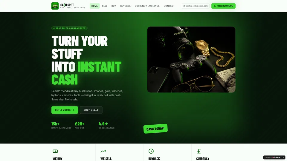Homepage snapshot at launch