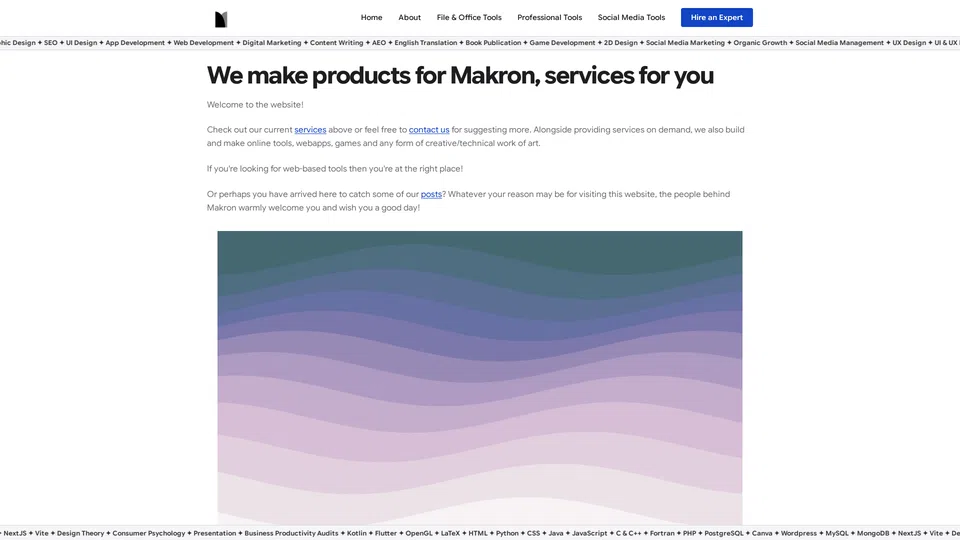 Homepage snapshot at launch