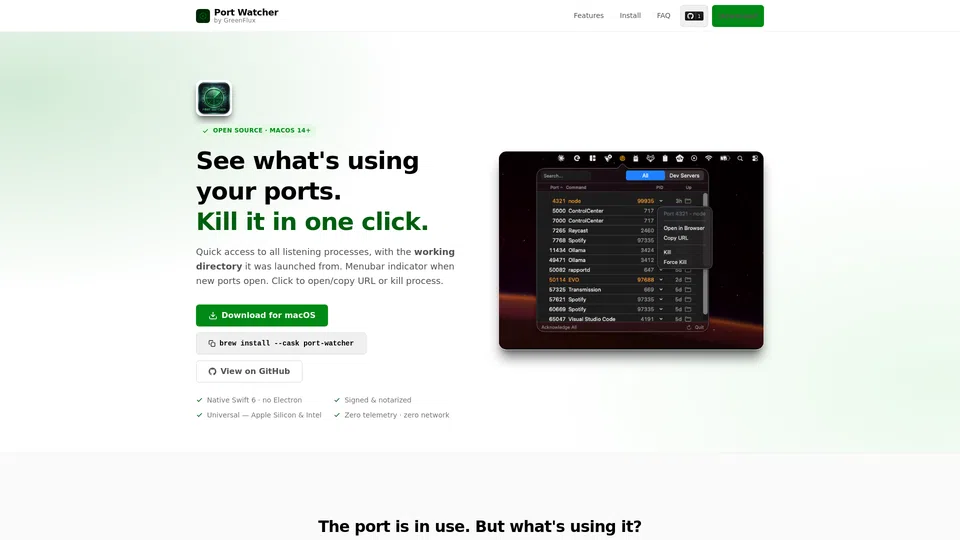 Homepage snapshot at launch
