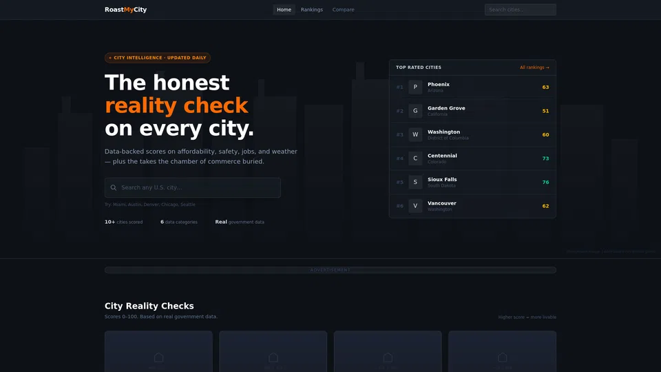 Homepage snapshot at launch