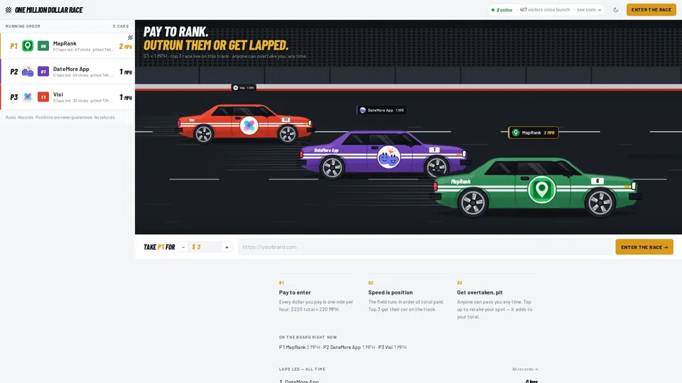 Homepage snapshot at launch