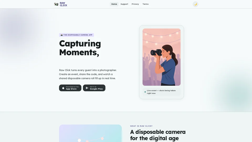 Homepage snapshot at launch