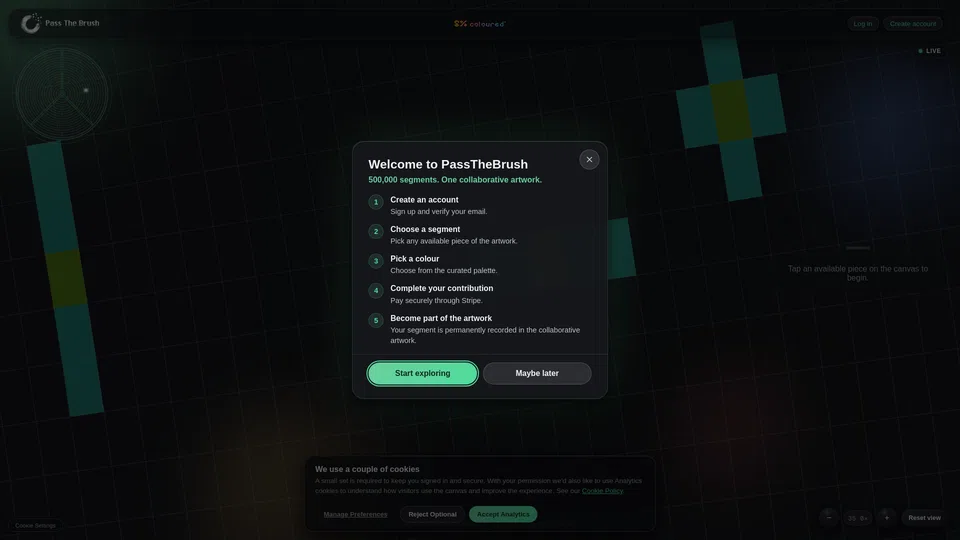 Homepage snapshot at launch
