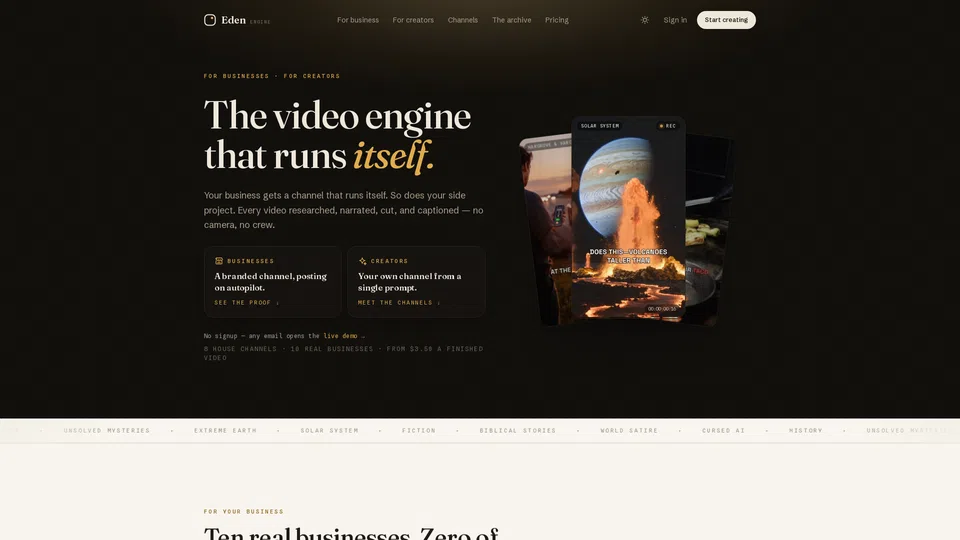 Homepage snapshot at launch