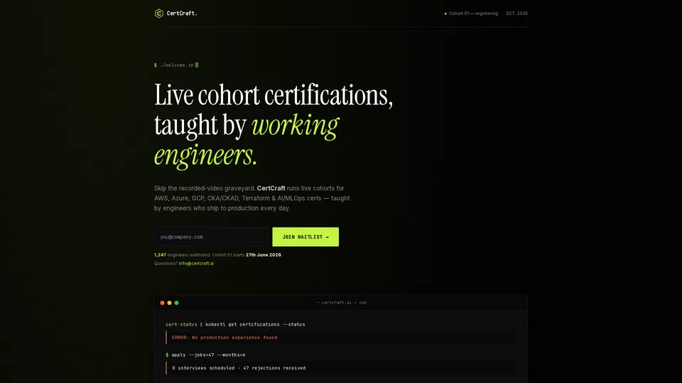 Homepage snapshot at launch
