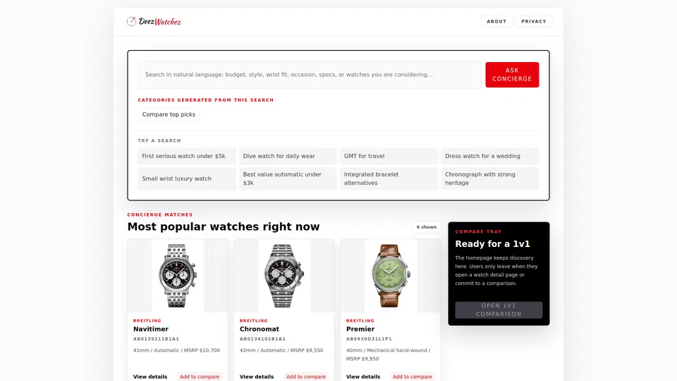 Homepage snapshot at launch