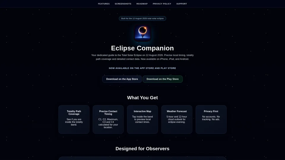Homepage snapshot at launch
