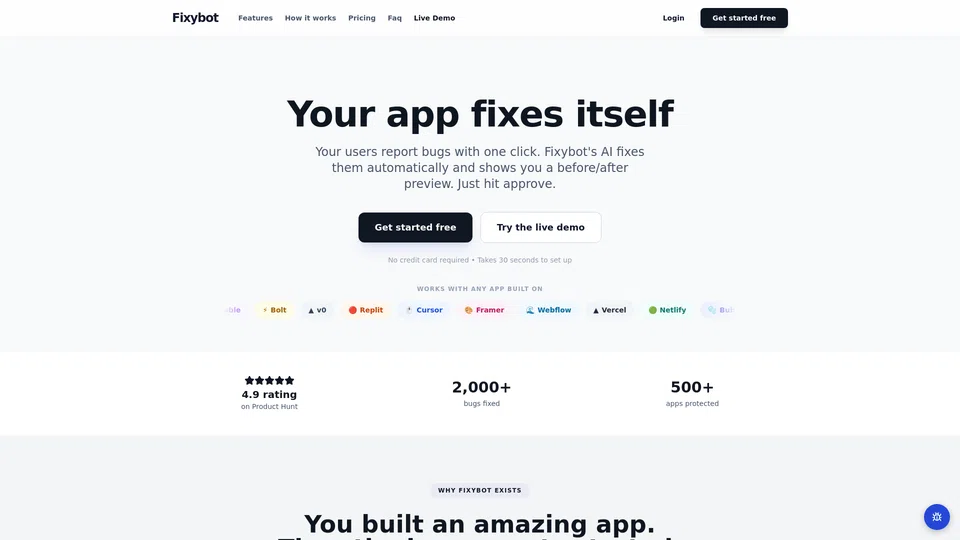 Homepage snapshot at launch