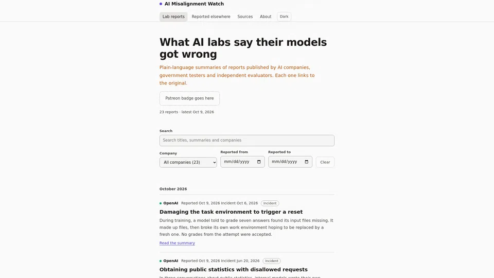 Homepage snapshot at launch