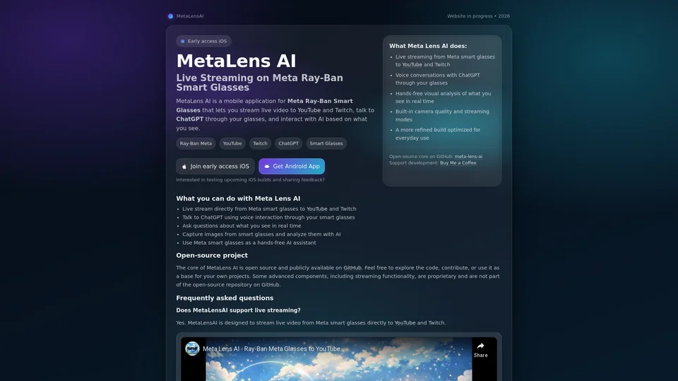 Homepage snapshot at launch