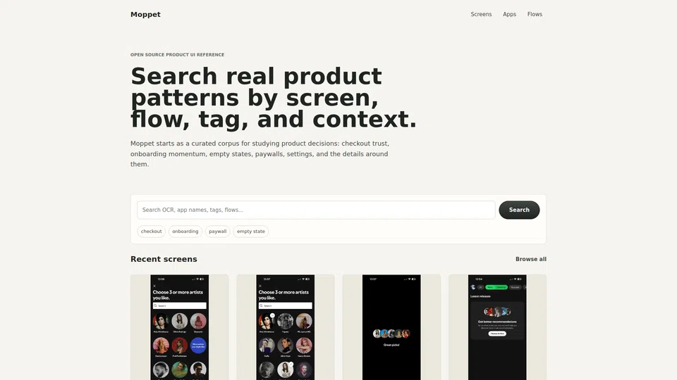 Homepage snapshot at launch