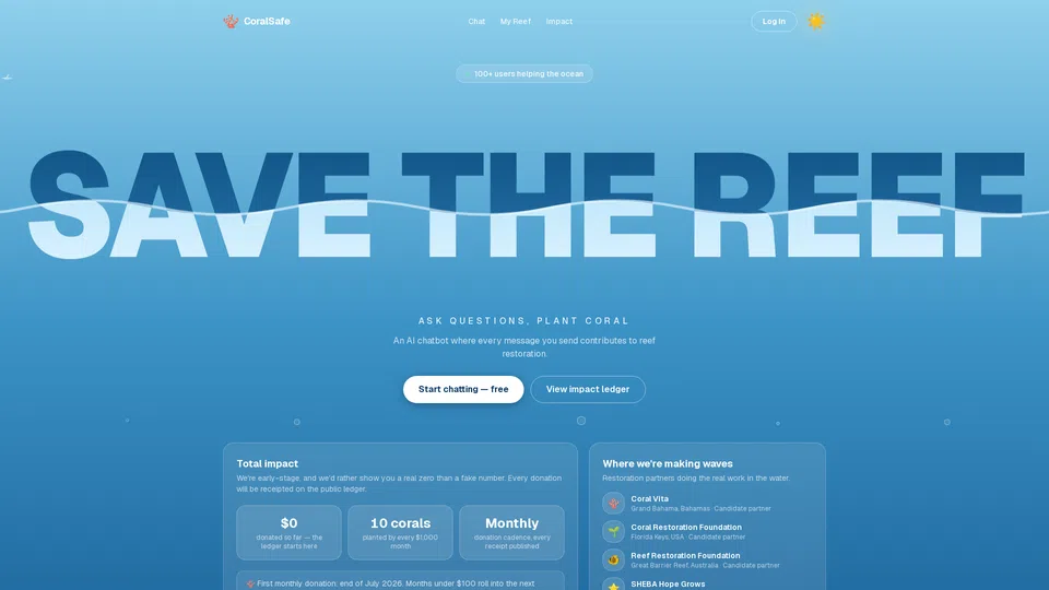 Homepage snapshot at launch