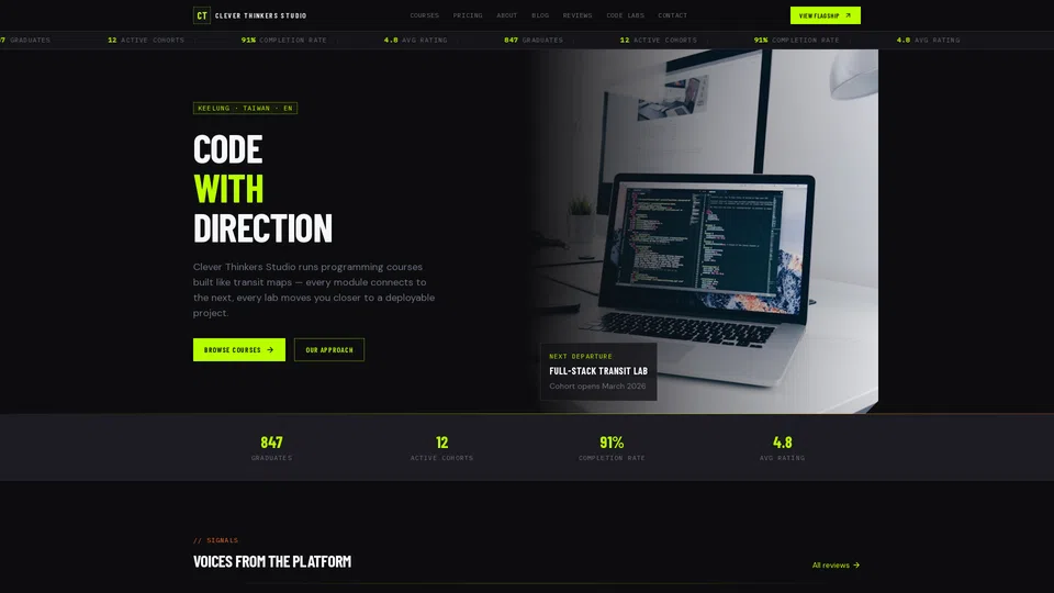 Homepage snapshot at launch
