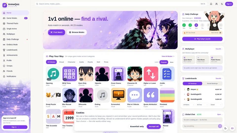Homepage snapshot at launch